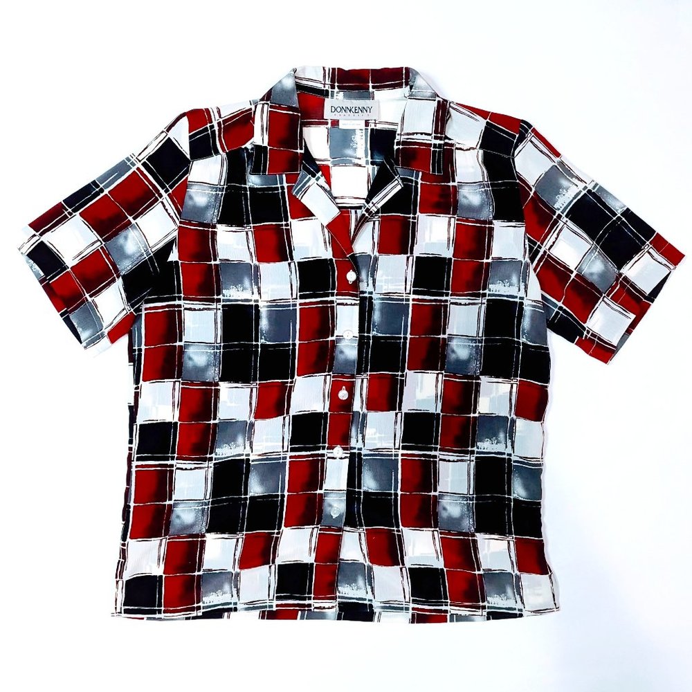 90s Vintage Block Patterned Button-Down